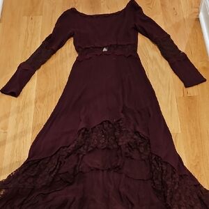 Free People Long Sleeve Burgundy Lace Dress